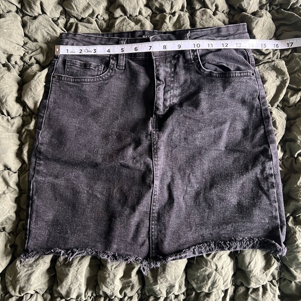 NASTY GAL Black Denim Skirt with Frayed Hem